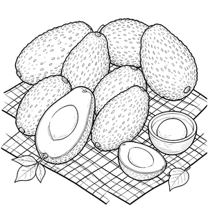 Reife Avocados auf Karomuster Ausmalbild für malfreudige Naschkatzen