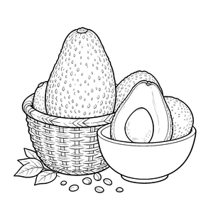 Reife Avocados im Korb Malvorlage für verträumte Bastler