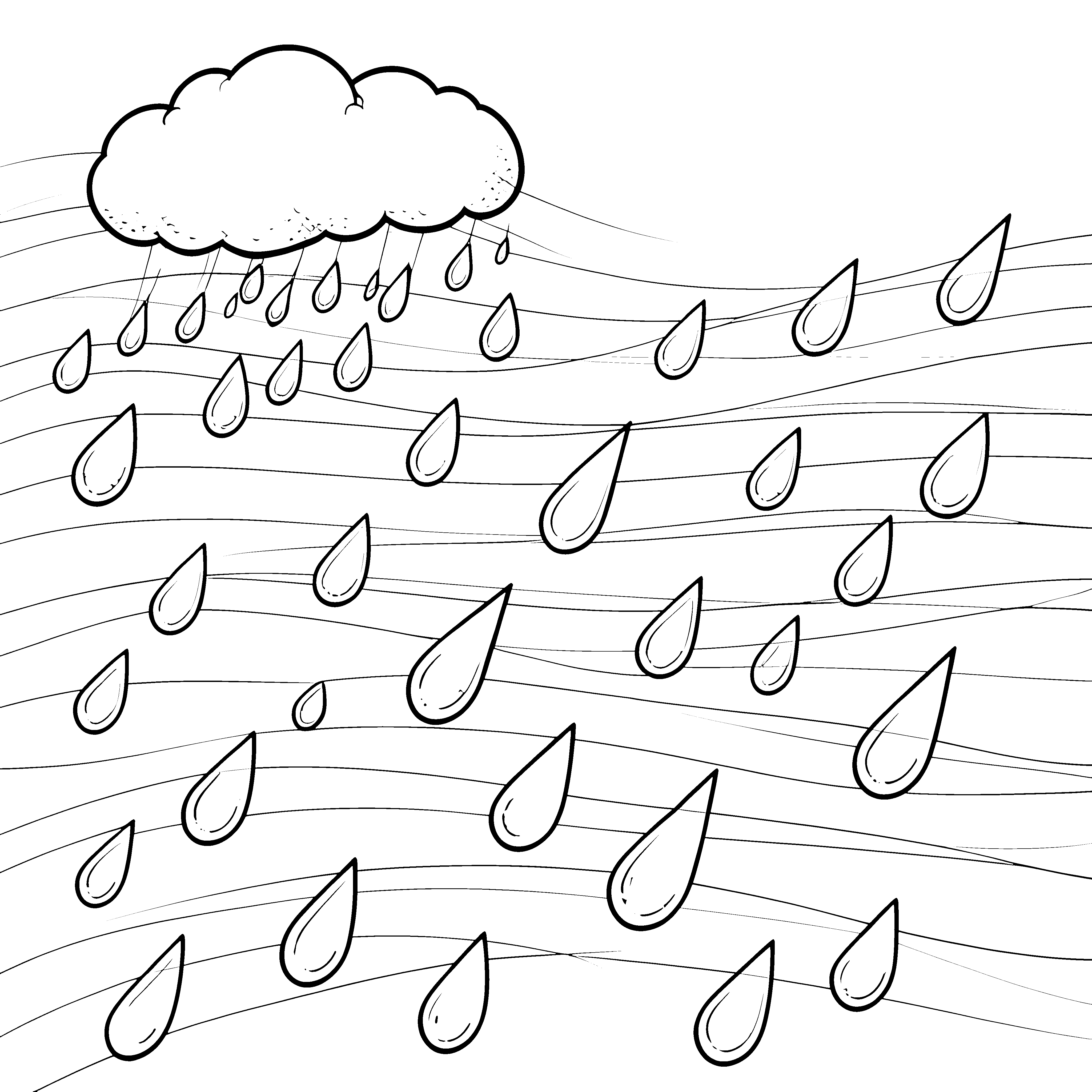 Windiger Regen aus Wolken Ausmalbild für kleine Abenteurer