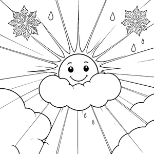 Fröhlicher Sonnenschein mit Schneeflocken Malbild für verträumte Naturfreunde