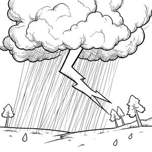 Gewaltiges Gewitter mit Blitz und Regen Malbild für fröhliche Abenteurer