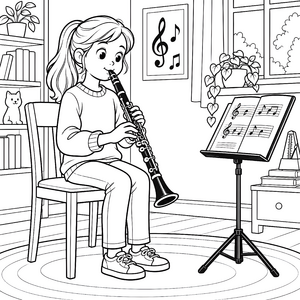 Konzentrierte Klarinette im Musikzimmer Ausmalbild für Tüftler
