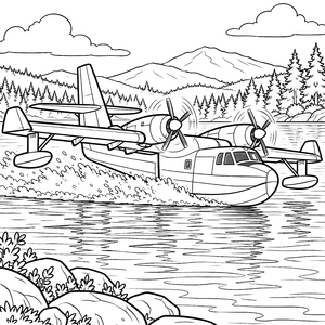 Kraftvolles Löschflugzeug auf dem See Ausmalvorlage für verträumte Luftfahrtfans