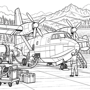 Beeindruckendes Löschflugzeug auf dem Flugplatz Malbild für malfreudige Luftfahrtfans