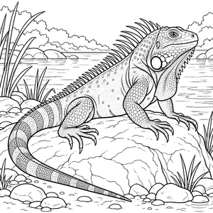 Erhabener Leguan am Ufer Ausmalbild für malfreudige Tierfreunde