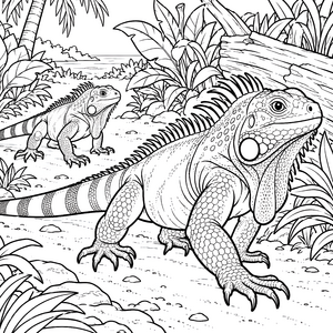 Wachsamer Leguan im Dschungel Malbild für verträumte Naturfreunde