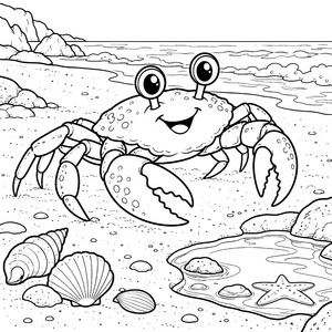 Fröhliche Krabbe am Strand Malbild für fröhliche Spürnasen
