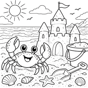Heiterer Krebs vor Sandburg Malbild für kleine Wasserratten