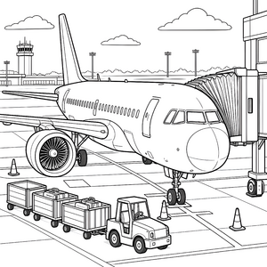 Großes Passagierflugzeug am Gate Ausmalvorlage für fröhliche Abenteurer