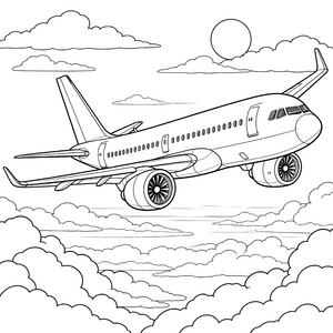 Mächtiges Passagierflugzeug über Wolken Malbild für neugierige Luftfahrer