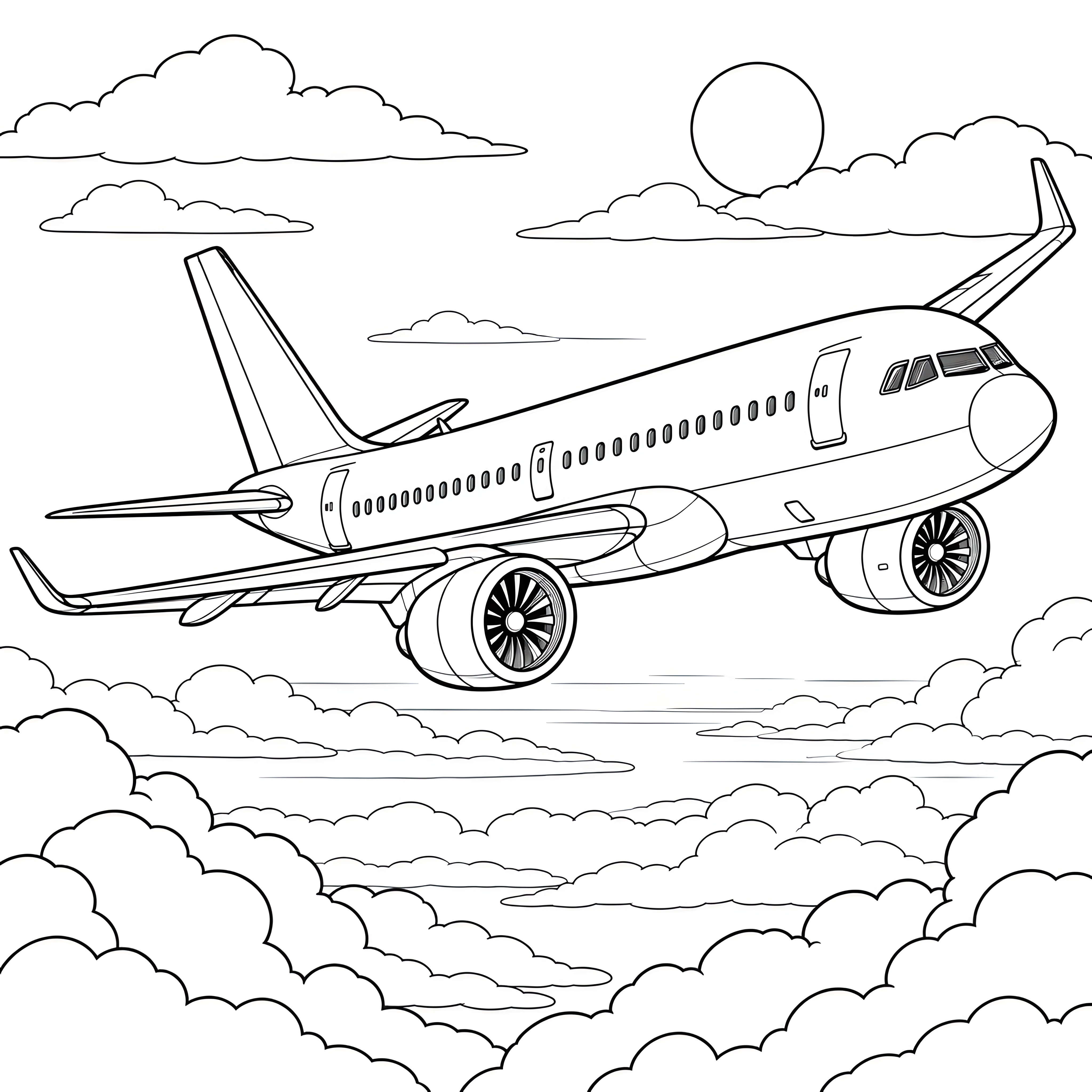 Mächtiges Passagierflugzeug über Wolken Malbild für neugierige Luftfahrer