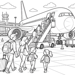 Begeistertes Passagierflugzeug mit Reisenden Ausmalbild für kleine Weltenbummler