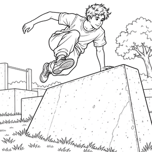 Flinker Parkourläufer auf Steinblock Ausmalbild für junge Sportkanonen