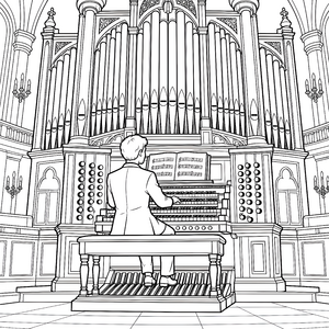 Imponierende Orgel mit Organist Malvorlage für mutige Tüftler
