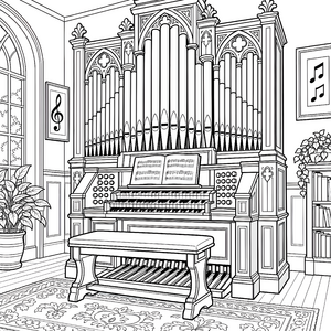 Prachtvolle Orgel mit Notenpult Malvorlage für Musikfreunde