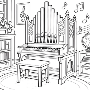 Stumme Orgel mit Hocker Ausmalvorlage für Weltenbummler