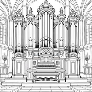 Prachtvolle Kirchenorgel mit Noten Malvorlage für fröhliche Kunstschöpfer