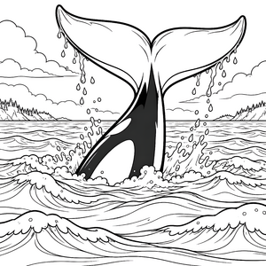 Riesiger Orca mit spritzendem Wasser Malbild für kreative Meeresforscher