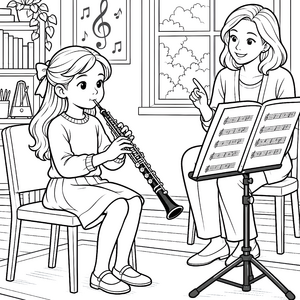 Aufmerksame Oboenistin beim Unterricht Malvorlage für Musikbegeisterte