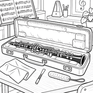 Geöffnete Oboe im Koffer Ausmalbild für kleine Musikfreunde