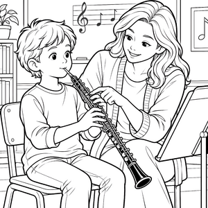Geduldige Oboen-Malvorlage für kleine Musikfreunde