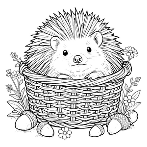 Neugieriger Igel im Korb Malvorlage für kleine Abenteurer