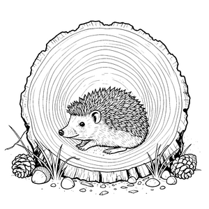 Gemütlicher Igel auf Baumstumpf Ausmalvorlage für junge Spürnasen