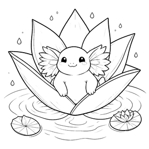 Verspieltes Kawaii-Axolotl in Lotusblüte Ausmalbild für malfreudige Wasserratten