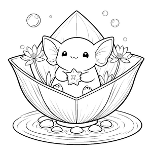 Gebetiges Kawaii Axolotl mit Stern Malbild für junge Tierfreunde