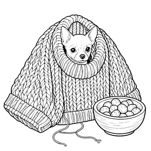 Gemütlicher Zwergpinscher in Strickpullover Ausmalbild für kleine Tierfreunde