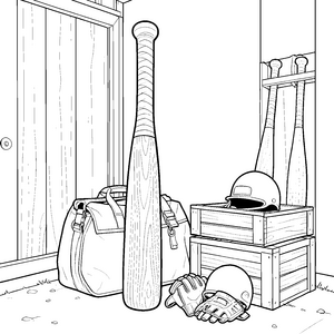 Stolzer Baseballschläger in der Umkleide Ausmalbild für fröhliche Sportfreunde