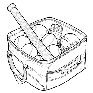 Gefüllte Sporttasche mit Baseballschläger Ausmalbild für Teamgeister