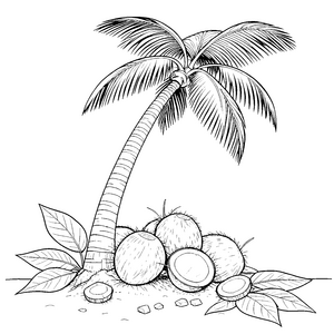 Sonnige Kokosnüsse unter einer Palme Malbild für junge Strandfexe