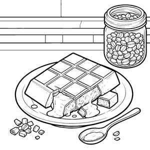 Schmelzende Schokolade mit Kaffeebohnen Malbild für verträumte Hobbyköche