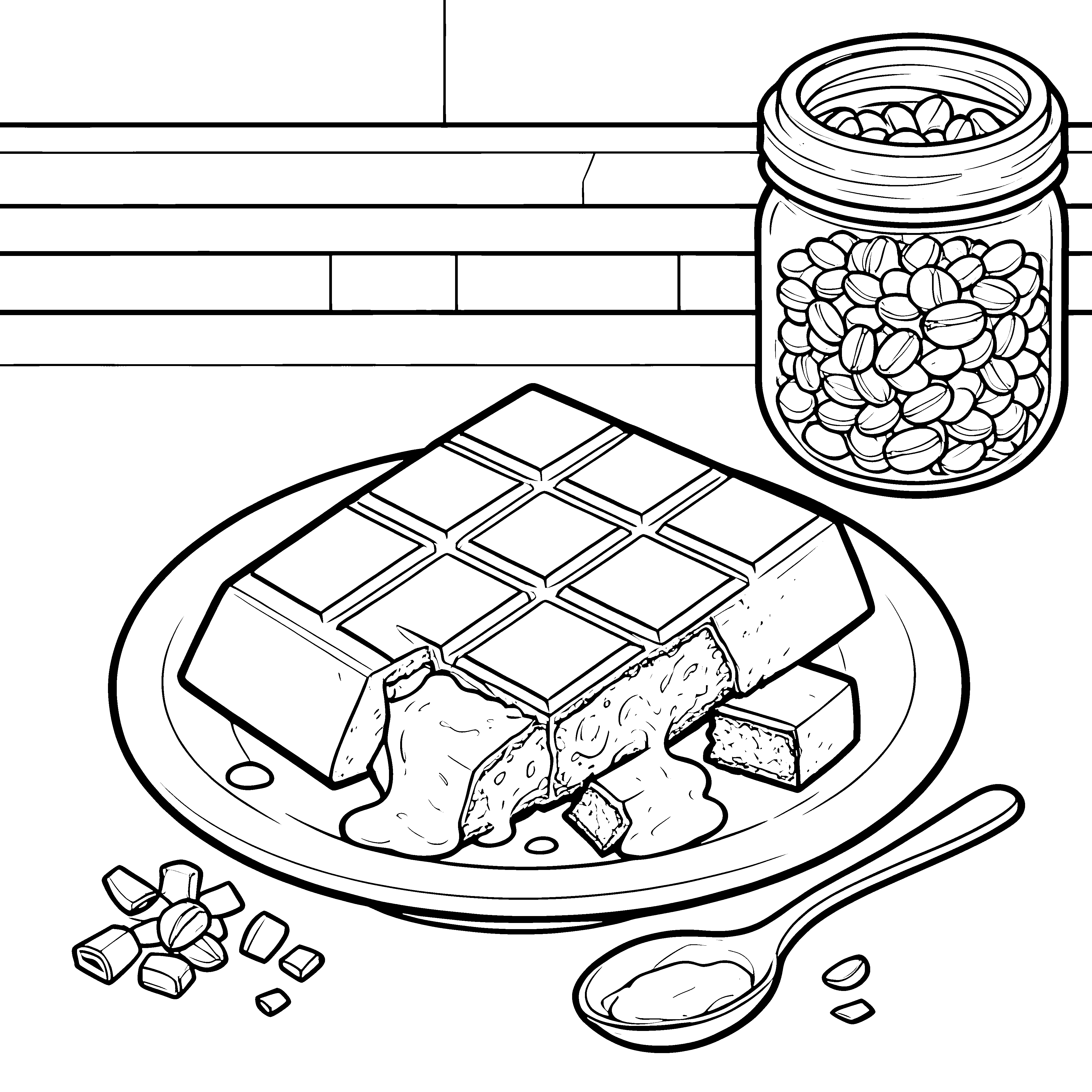 Schmelzende Schokolade mit Kaffeebohnen Malbild für verträumte Hobbyköche