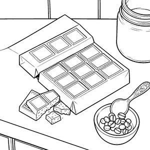 Frische Schokoladentafel mit Kaffeebohnen Malvorlage für verträumte Naschkatzen