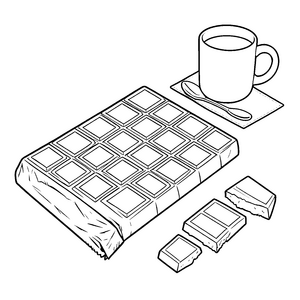 Gemütliche Schokoladentafel mit Tasse Malvorlage für neugierige Genießer