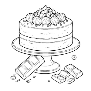 Festlicher Schokoladenkuchen mit Pralinen Ausmalvorlage für kreative Feinschmecker