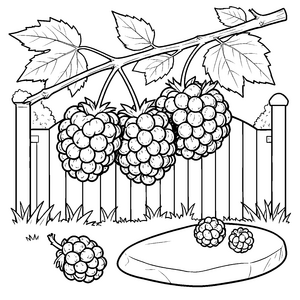 Reife Brombeeren am Zaun Ausmalbild für Waldläufer