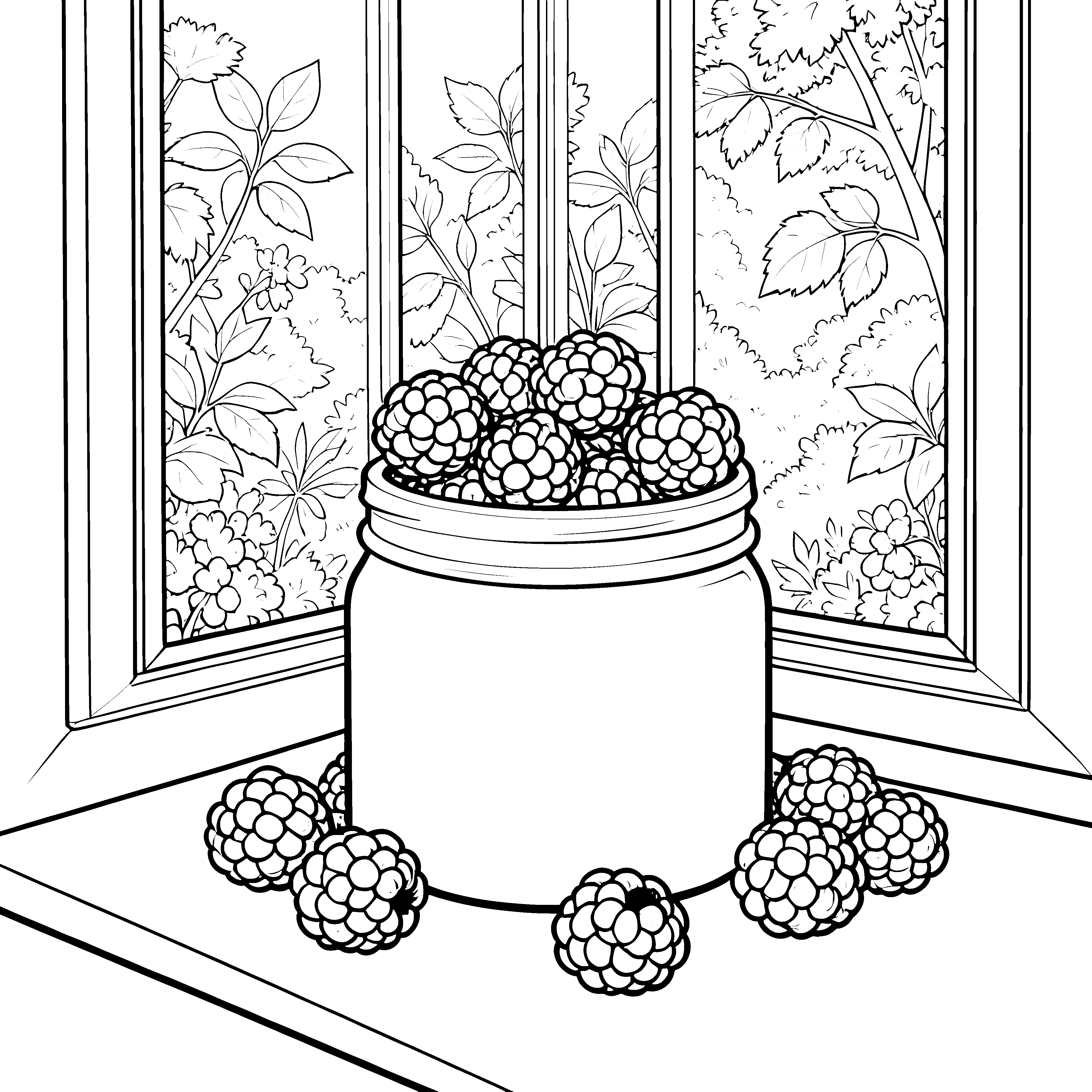 Reife Brombeeren im Glas Malvorlage für fröhliche Hobbygärtner