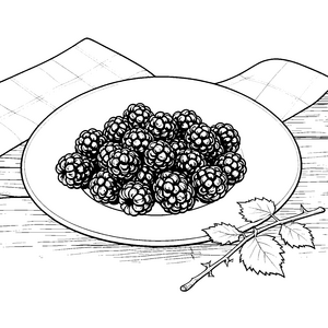 Saftige Brombeeren auf Tellern Malvorlage für mutige Weltenbummler