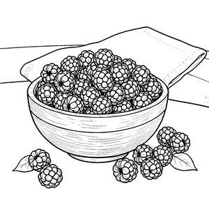 Frische Brombeeren in einer Schale Ausmalvorlage für verträumte Hobbyköche