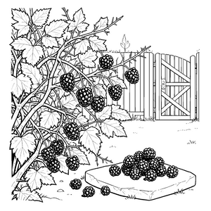 Reife Brombeeren am Gartenzaun Malbild für mutige Naturfreunde