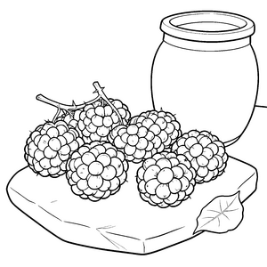 Reife Brombeeren auf einem Brett Ausmalbild für fröhliche Spürnasen