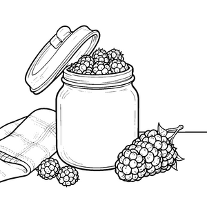 Frische Brombeeren im Glas Ausmalvorlage für Hobbyköche