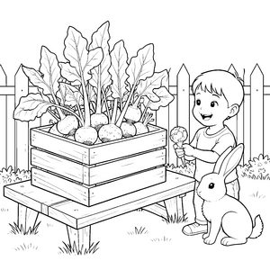 Fröhlicher Garten mit Mairüben Malvorlage für kreative Tüftler