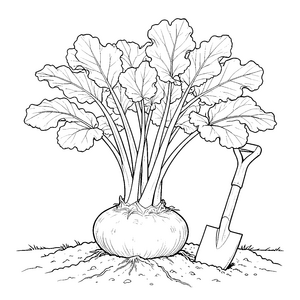 Frische Mairübe mit Schaufel Malbild für kleine Entdecker