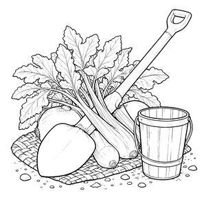 Erdige Mairüben mit Schaufel Malvorlage für malfreudige Hobbyköche
