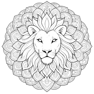 Majestätischer Löwenkopf im Blütenkreis Malvorlage für neugierige Abenteurer