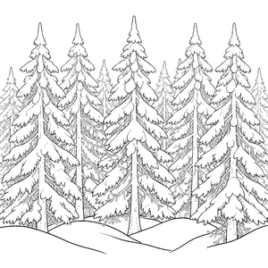 Prachtvoller Tannenwald mit Schneehöhen Malbild für kleine Frostzauberer